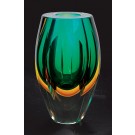 Etched green & yellow art deco vase - 6” ht.