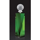 Etched green optic crystal tower with golf ball - 8 1/2” ht.