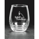 Boxed set of 2 etched stemless wine glasses with art deco design - holds 11 oz. - 4" ht.