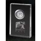 Etched optic crystal clock - 6” ht.