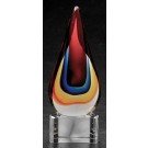 Etched red & yellow optic crystal flame award - 8” ht.