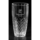 Etched lead free optic cut crystal vase with linear design - 10" ht.