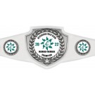 White leather adjustable champion’s belt with heavy duty snaps - 52" long