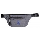 Heathered gray polyester fanny pack with 2 zippered compartments - 13" x 6 1/2"
