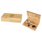 Bamboo 4 piece wine tool set includes lasered imprint - 6 1/4" x 4 1/4"