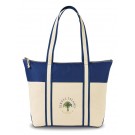 Cotton canvas zippered tote with navy trim - 21" x 14"