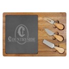 Acacia wood and slate cheese board with utensils - 13 3/4" x 9 3/4"
