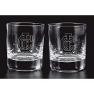 Boxed set of 2 etched Simon Pearce DOF glasses - holds 10 oz. - 4" ht.