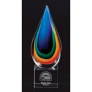 Etched blue, green & amber crystal teardrop award - 9" ht.
