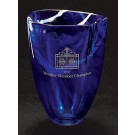 Etched Kosta Boda blue glass vase - 8" ht.