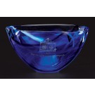 Etched Kosta Boda blue glass bowl - 13 3/4" dia.