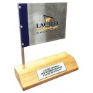Sublimated aluminum pin flag on wood base with engraved plate - 9 1/2" ht.