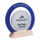 Acrylic award on wood base with full color imprint - available in blue, red, white or black - 8" ht.