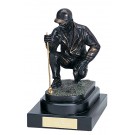 Bronzed metal male golf sculpture on double tiered black wood base - 10 1/2" ht.