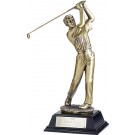 Gold tone male golf sculpture on wood base - 10"