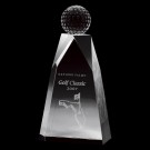 Etched optic crystal tower award with golf ball