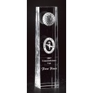 Etched optic crystal tower with golf ball - 7 3/4" ht.