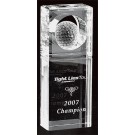 Etched optic crystal tower with golf ball - 7"