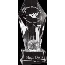 Etched optic crystal award with golf ball - 8" ht.