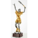 Painted resin female tennis sculpture on wood base - 14" ht.