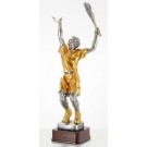 Painted resin male tennis sculpture on wood base - 14 1/2" ht.
