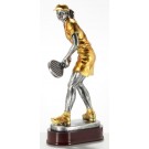 Painted resin female tennis sculpture on wood base - 13 1/8" ht .