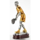 Painted resin male tennis sculpture on wood base - 13 1/4" ht.