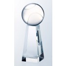 Optic crystal tennis ball attached to optic crystal base - 6" ht. Includes etched logo & copy