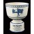 Cream & blue ceramic trophy bowl with vintage male golf scene & sand carved copy and/or logo - 8 7/8" ht. x 7 3/8" dia.