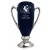 High gloss blue & silver glazed ceramic trophy cup with handles, sand carved logo and/or copy - 9 1/2" ht.