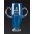 Etched cobalt blue crystal handled trophy cup - 12" ht.