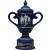 Titanium blue ceramic trophy cup with vintage male golf scene - 10" ht