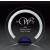 Etched crystal circular award with frosted golf club design - 7 1/2" ht.