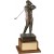 Antique bronze finished male golfer swinging on walnut base - 13 1/2"