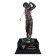 Bronzetone resin sculpture of vintage male golfer on black wood base